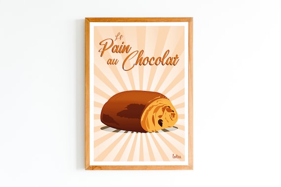 Le Pain Au Chocolat French Bakery Pastry Retro Sunburst Art Print