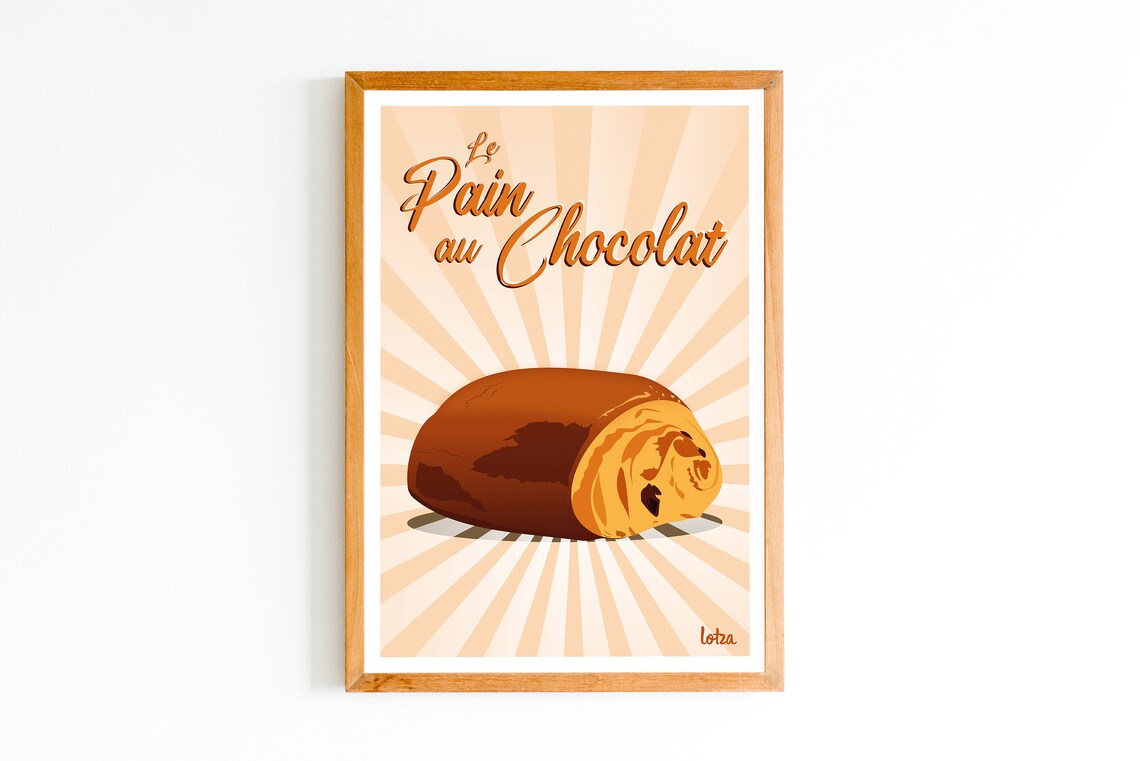 Le Pain Au Chocolat French Bakery Pastry Retro Sunburst Art Print