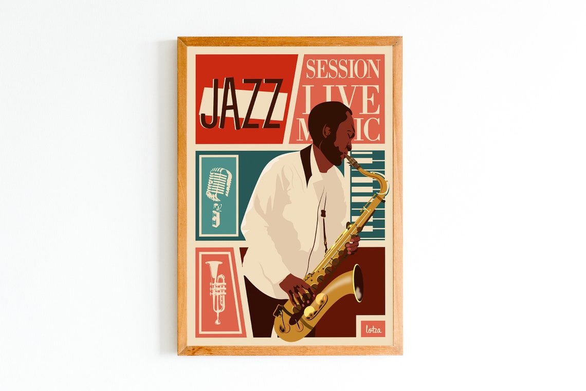 Retro Jazz Saxophonist Live Music Session Illustration Poster