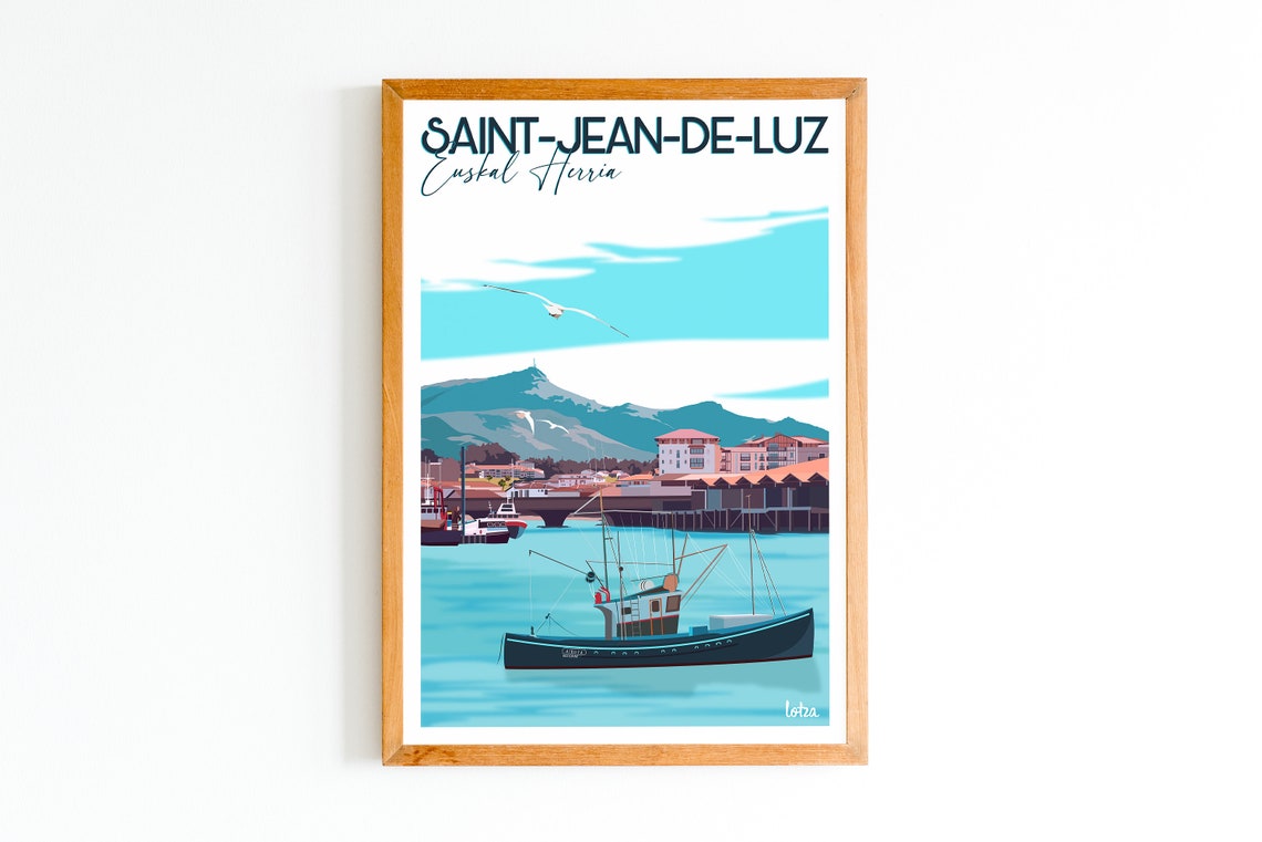 Saint Jean De Luz Basque Fishing Port Boat Minimalist Travel Poster