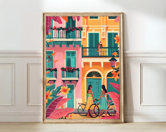 Cartagena Colombia Pastel Colonial Street With Bicycles Poster