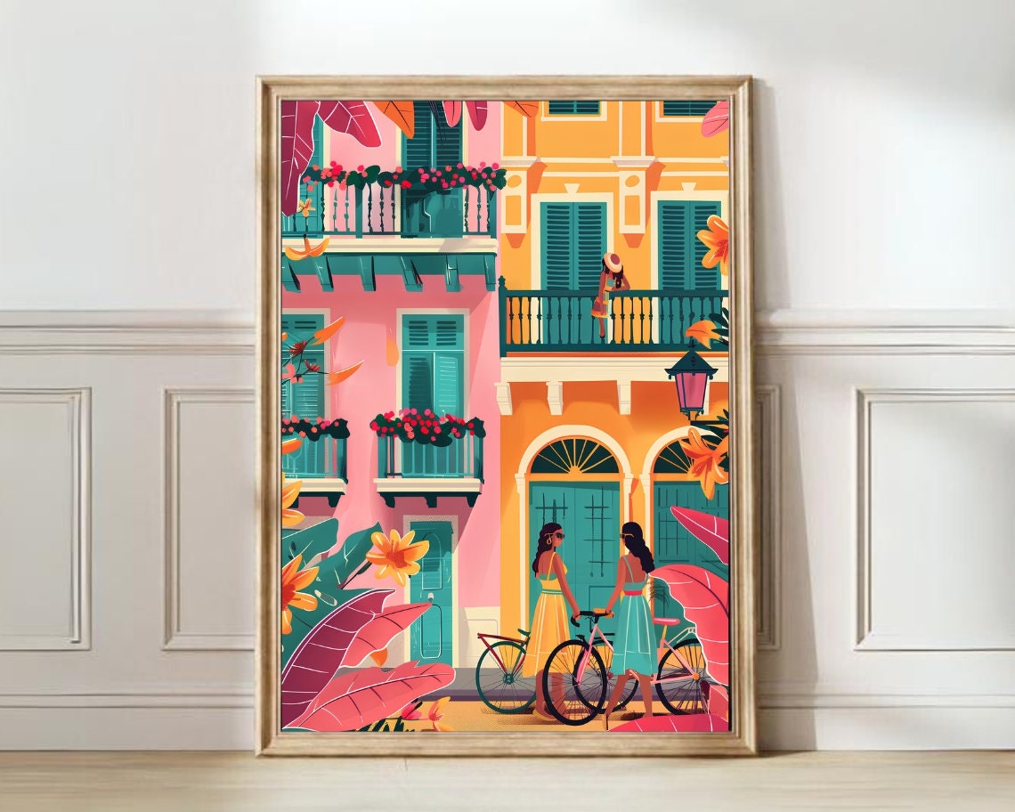 Cartagena Print Colombia Illustration Cartagena Travel Poster Cartagena Painting Floral Print Nostalgia Print