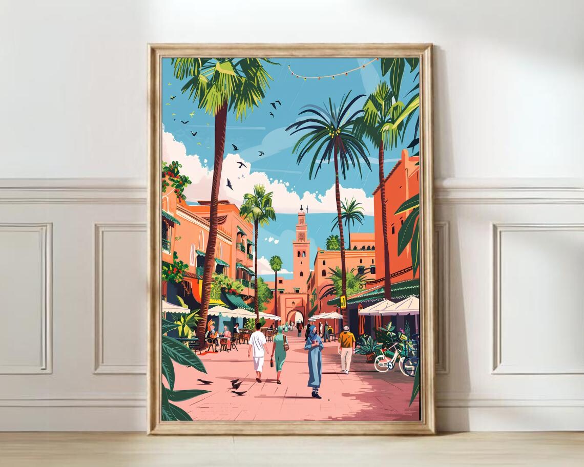 Morocco Travel Poster, Marrakech Illustration