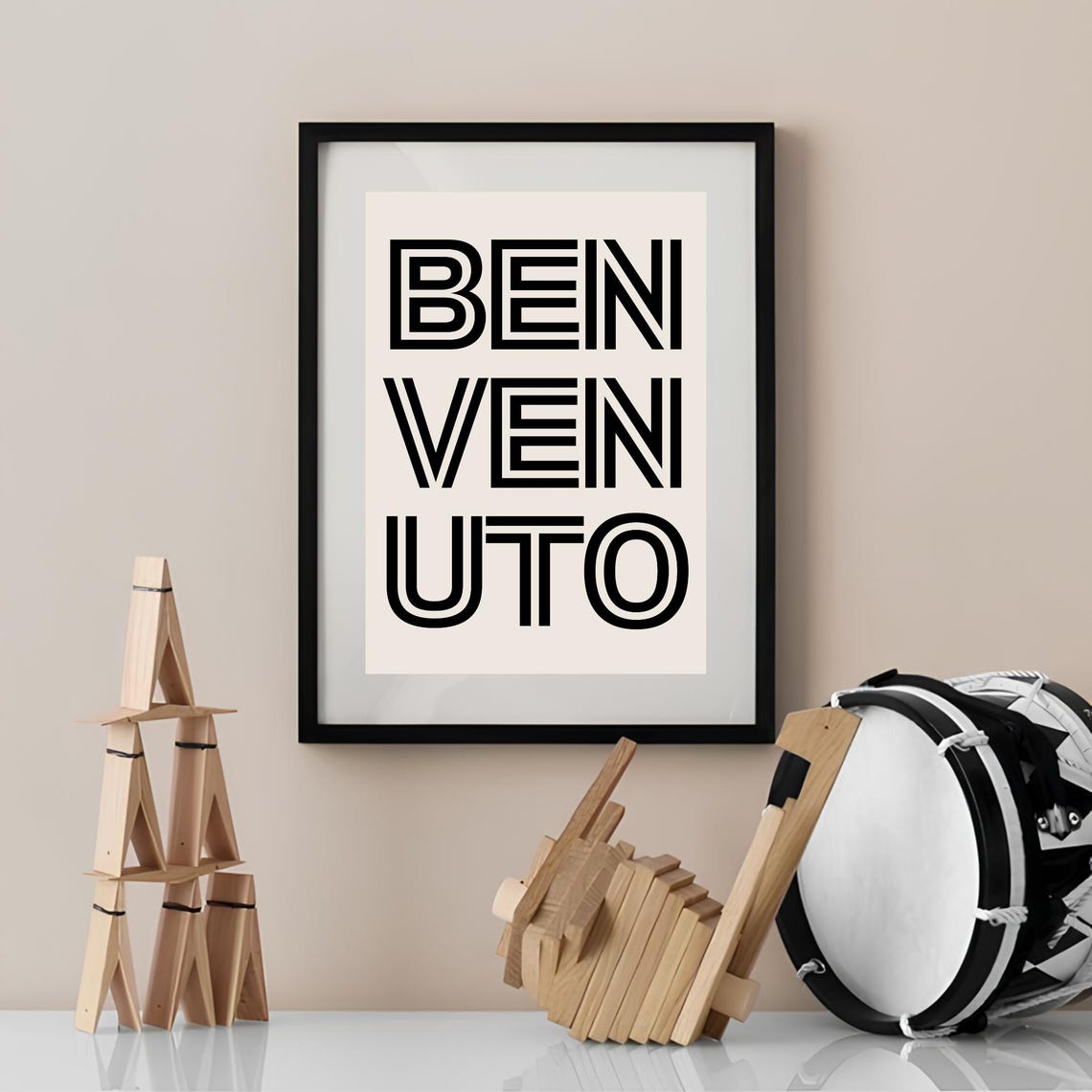 Benvenuto Bold Outline Typography Modern Italian Welcome Wall Art - Image 2