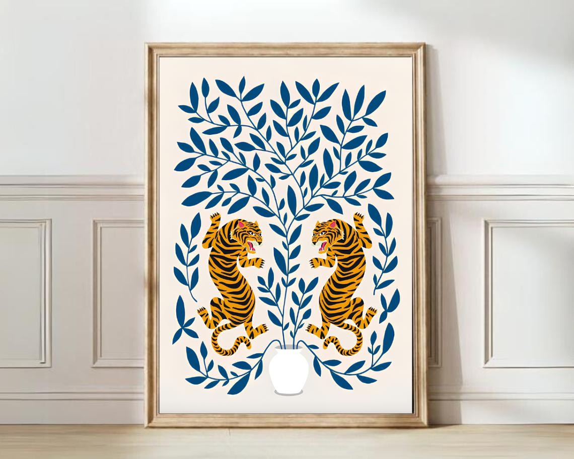 Lucky Tiger Print, Japanese Vintage Wall Art