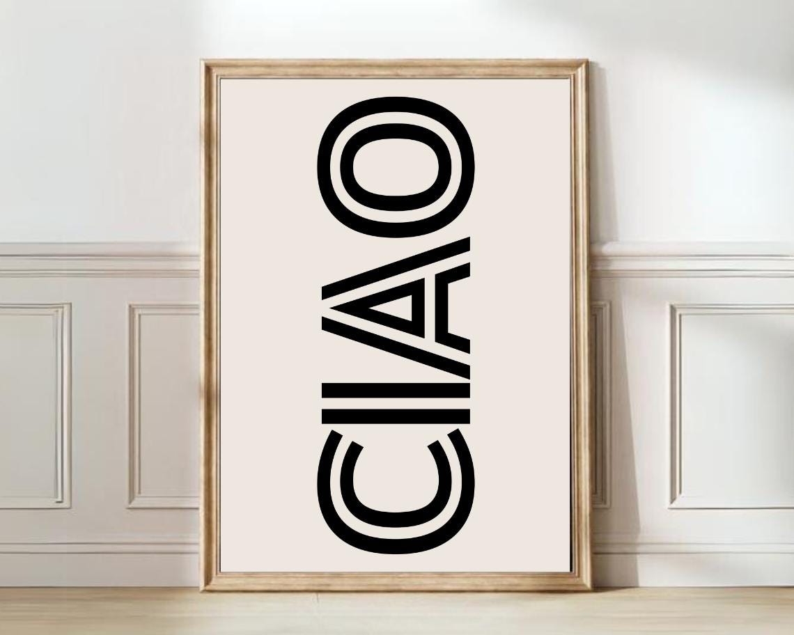 Ciao Outline Letter Vertical Typography Modern Italian Wall Art