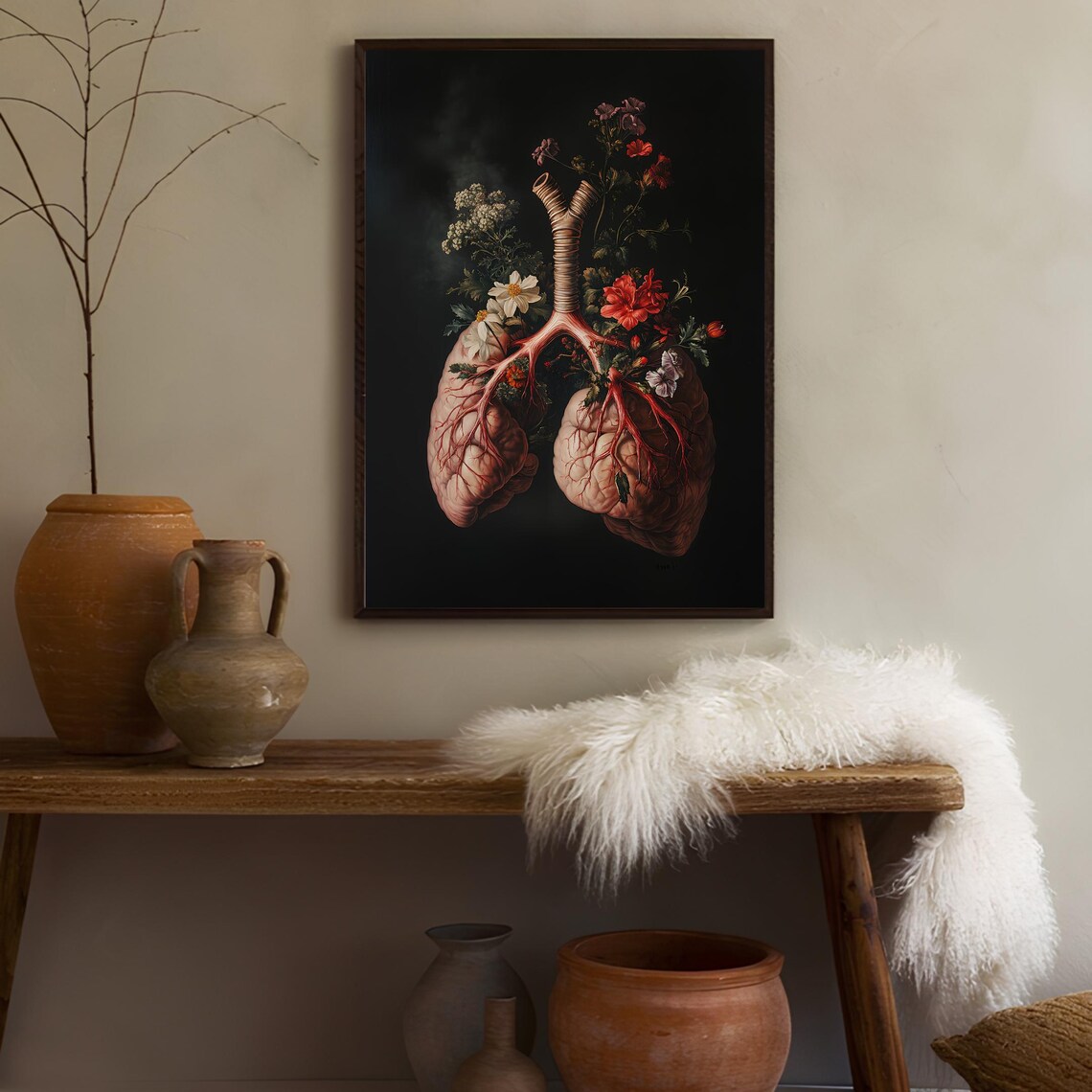 Vintage Floral Lungs Anatomy Dark Botanical Medical Art Poster - Image 3