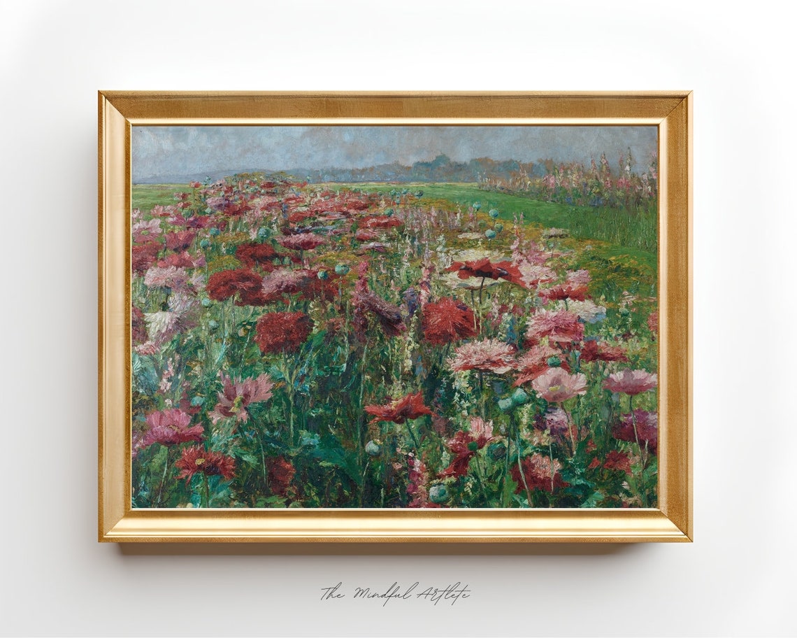 Vintage Wildflower Meadow Red Poppy Field Impressionist Poster