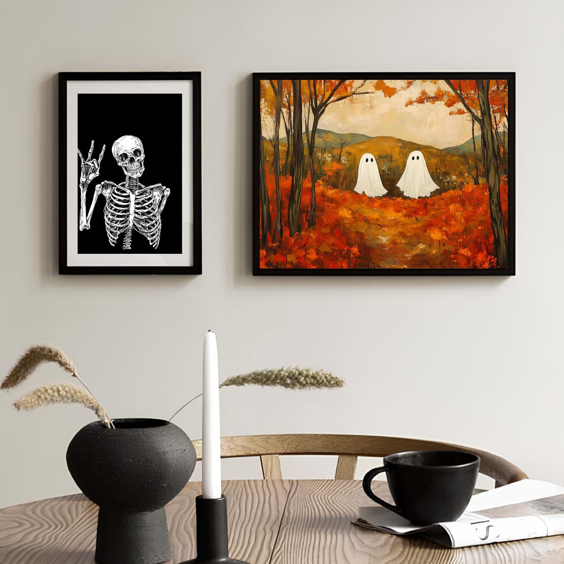 Two Cute Ghosts Strolling In Autumn Forest Fall Halloween Poster - Image 3