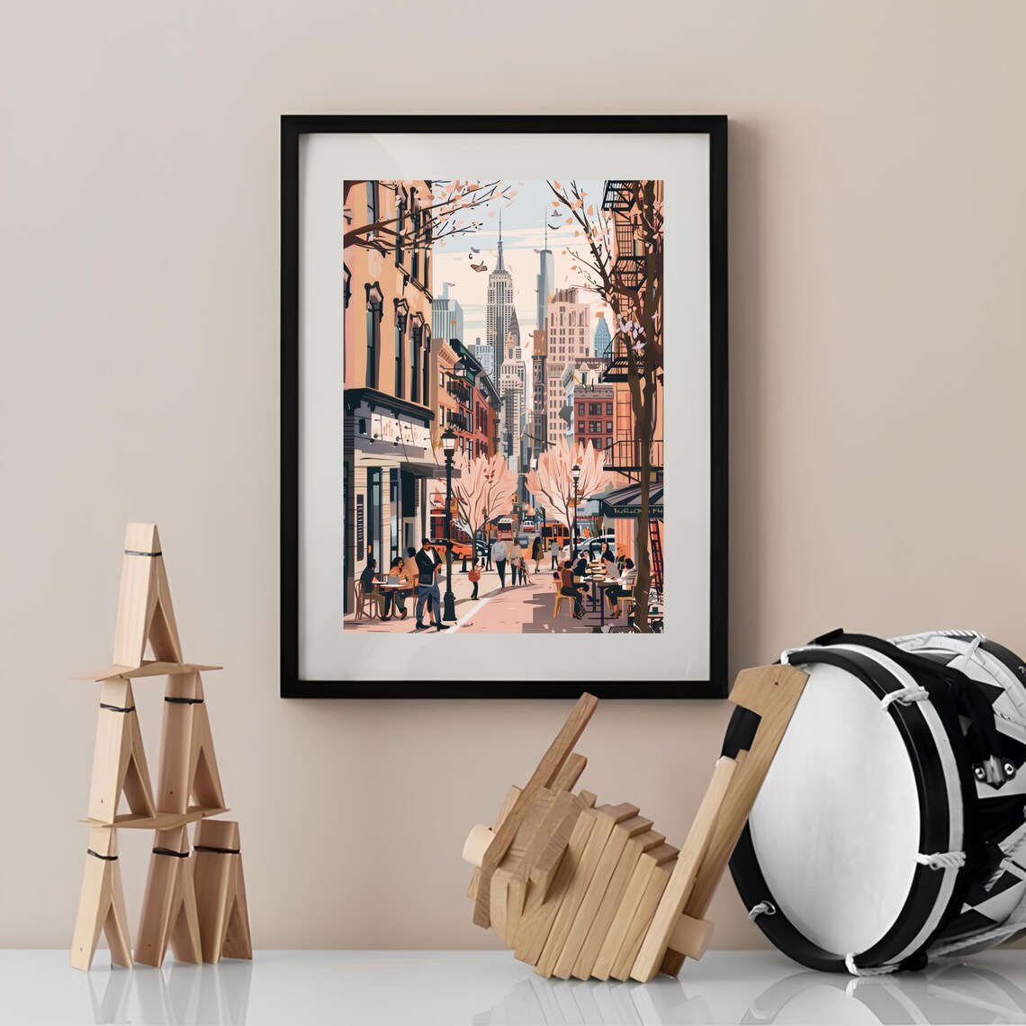 New York City Spring Cherry Blossom Street Illustrated Art Poster - Image 3