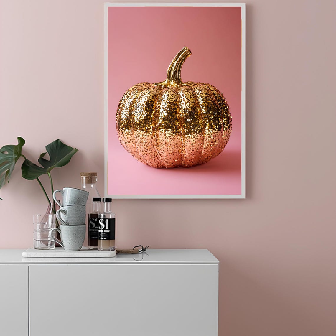 Gold Glitter Pumpkin Pink Fall Autumn Eclectic Kitchen Poster - Image 2