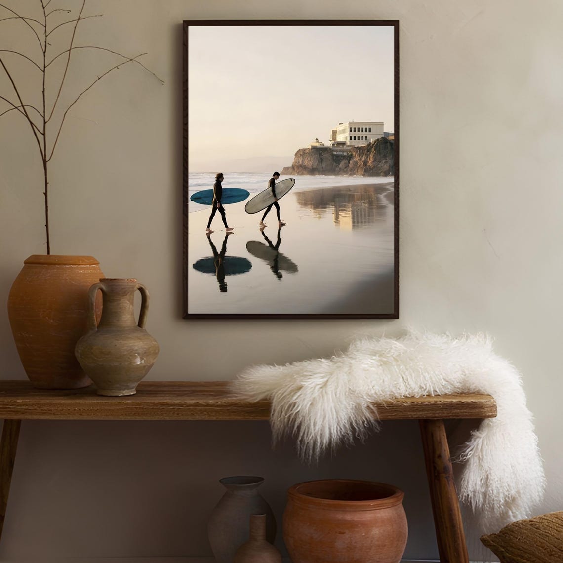 Two Surfers Walking Sunset Beach Surfboard Coastal Wall Poster - Image 3