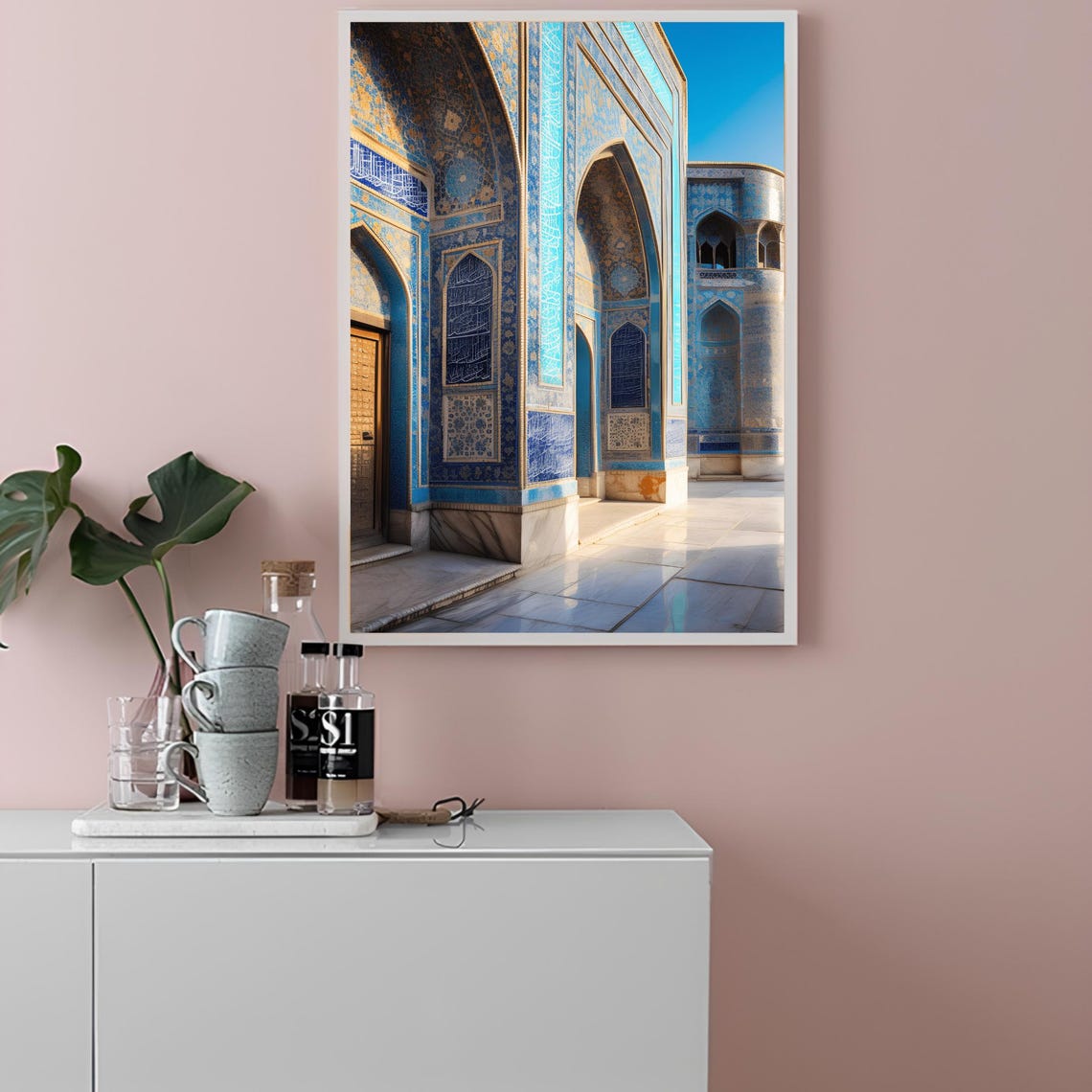 Ornate Blue Mosque Tilework Arches In Morning Light Art Poster - Image 2