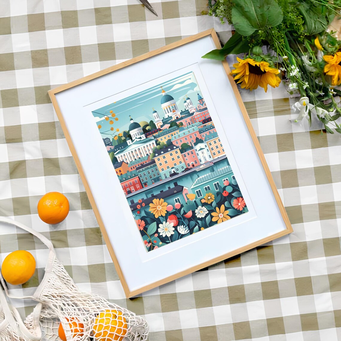 Helsinki Finland Cathedral Skyline with Wildflowers Scene Poster - Image 3