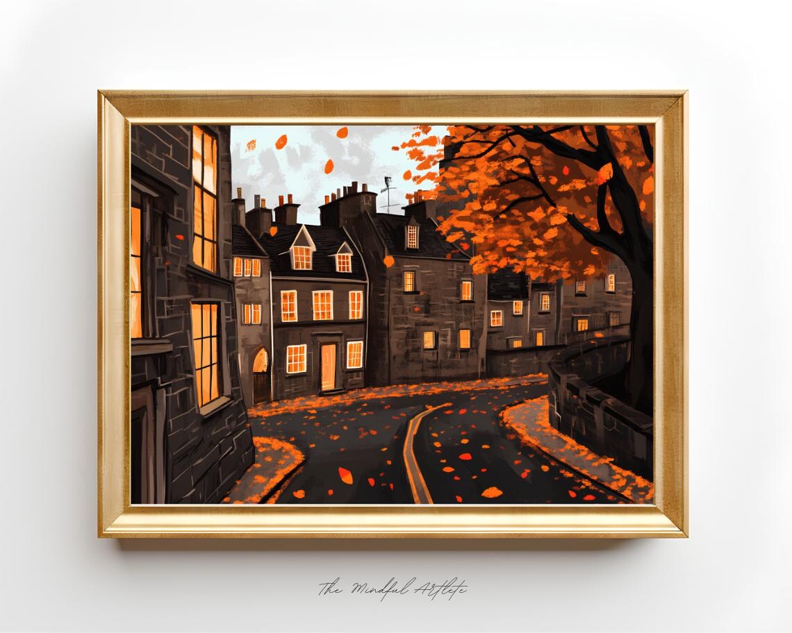 Dublin Autumn Ireland Travel Poster, Cozy Illustration
