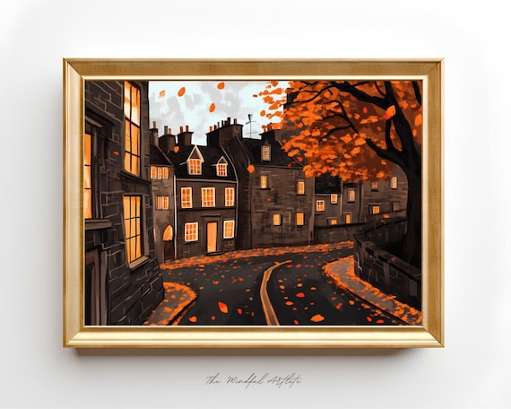 Dublin Autumn Ireland Travel Poster, Cozy Illustration