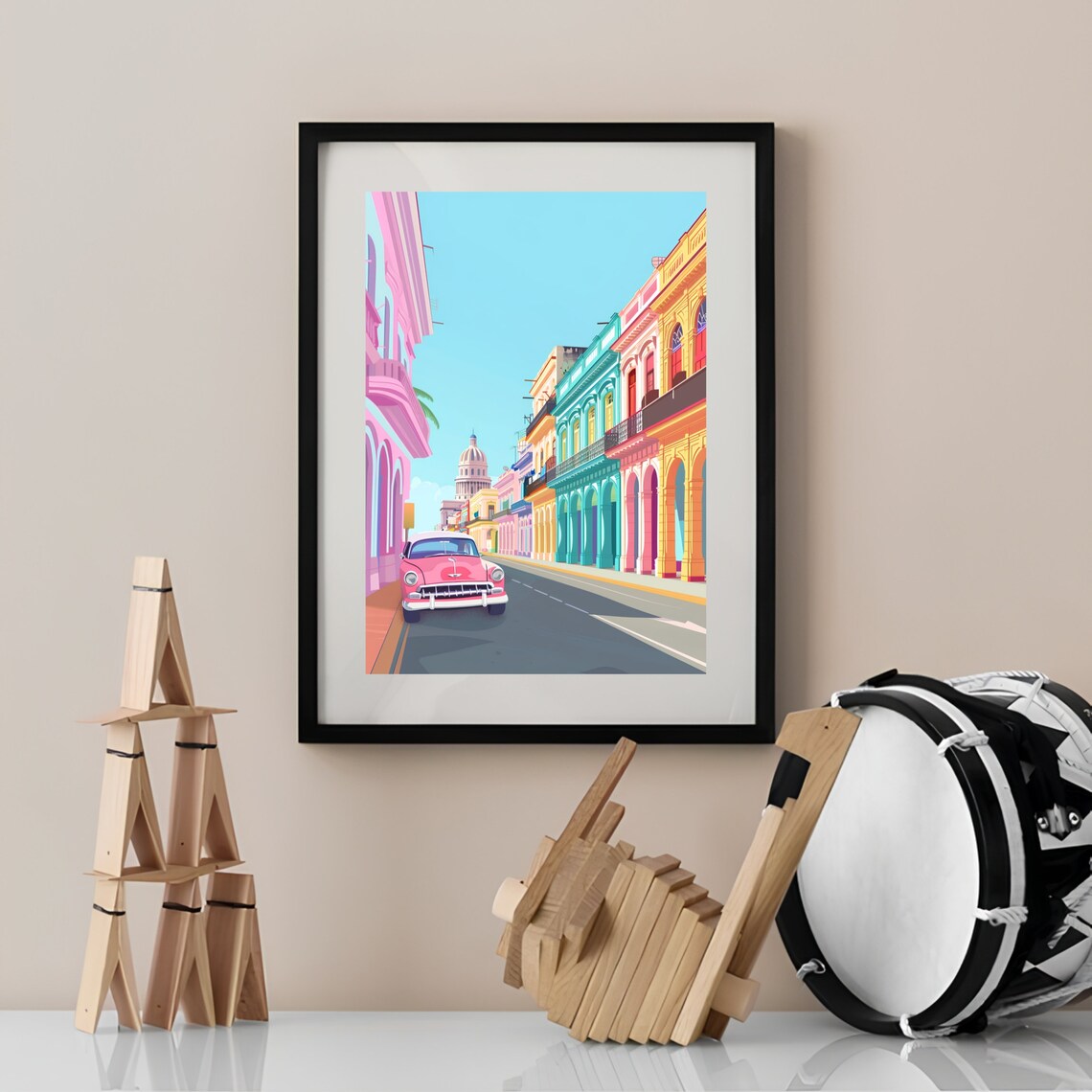Havana Cuba Vintage Street Scene With Classic Car Travel Poster - Image 2