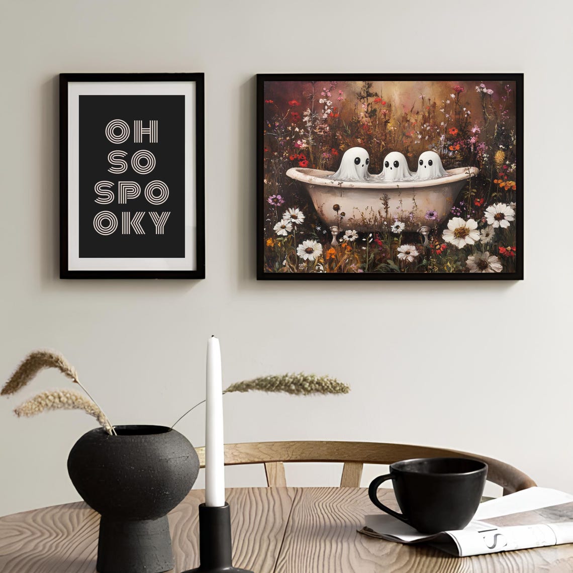 Three Cute Ghosts In Bathtub Wildflower Garden Halloween Poster - Image 3