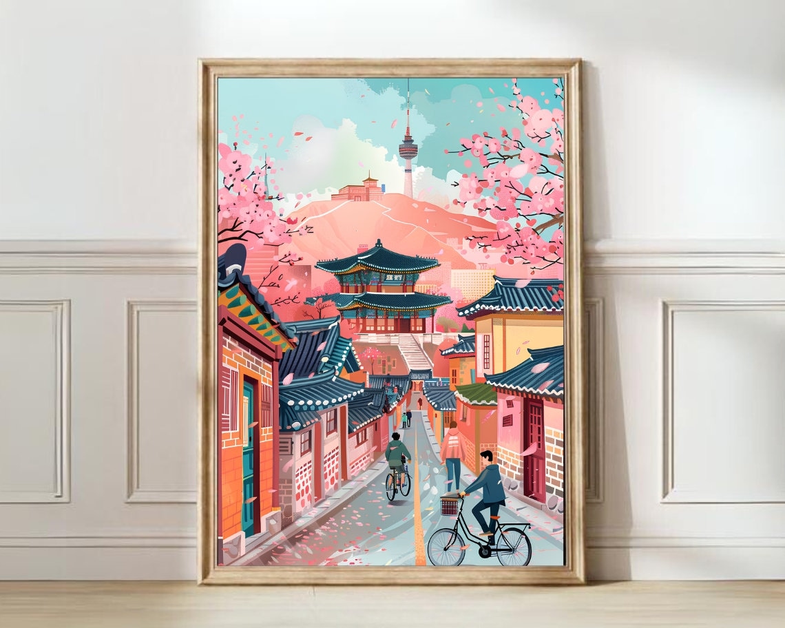 Seoul Illustration Travel Poster, South Korea Print