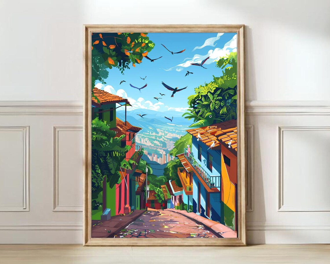 Medellin Floral Nostalgia Travel Poster, Colombia