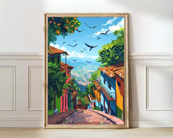 Medellin Floral Nostalgia Travel Poster, Colombia
