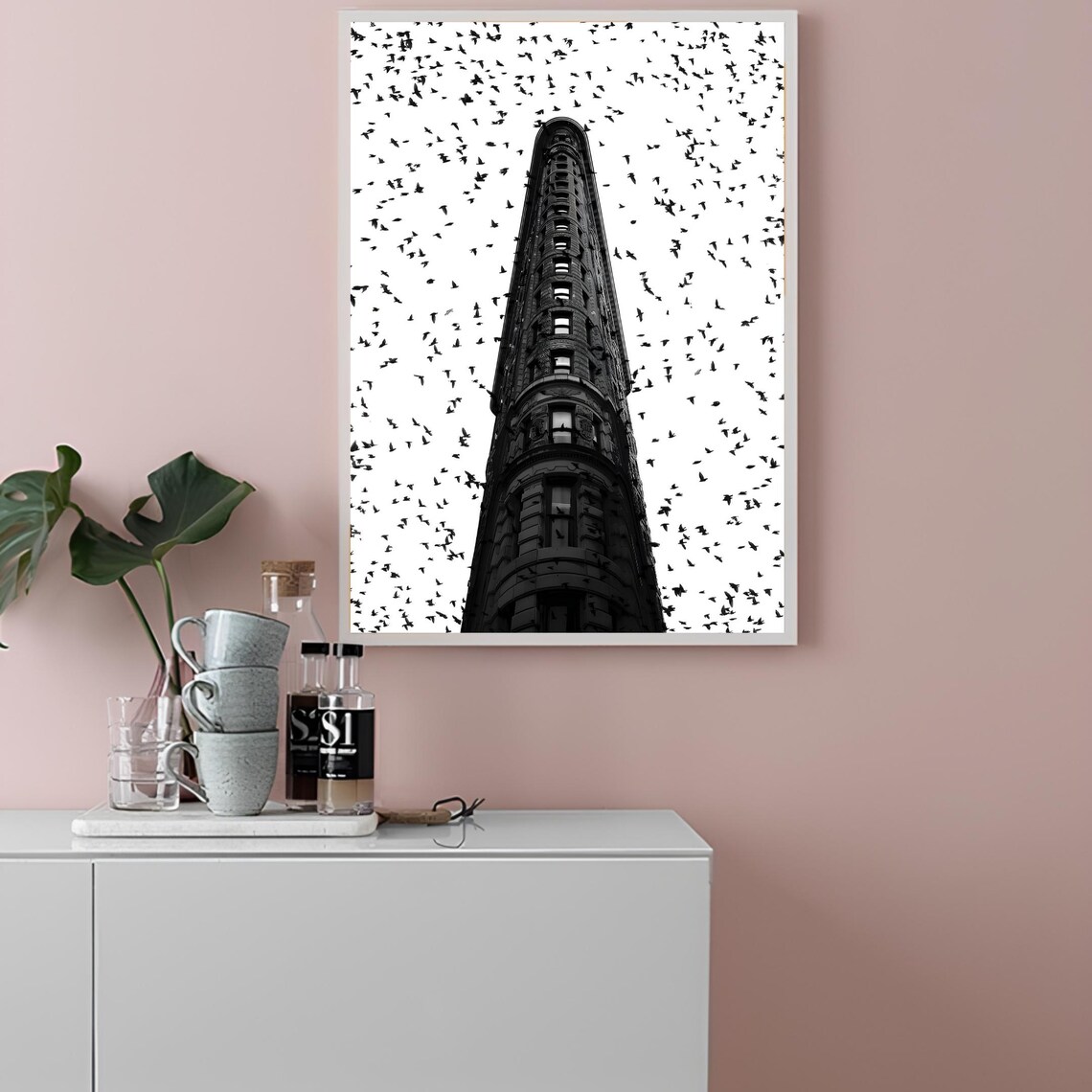 Flatiron Building Flock Of Birds Black And White Photo Poster - Image 2