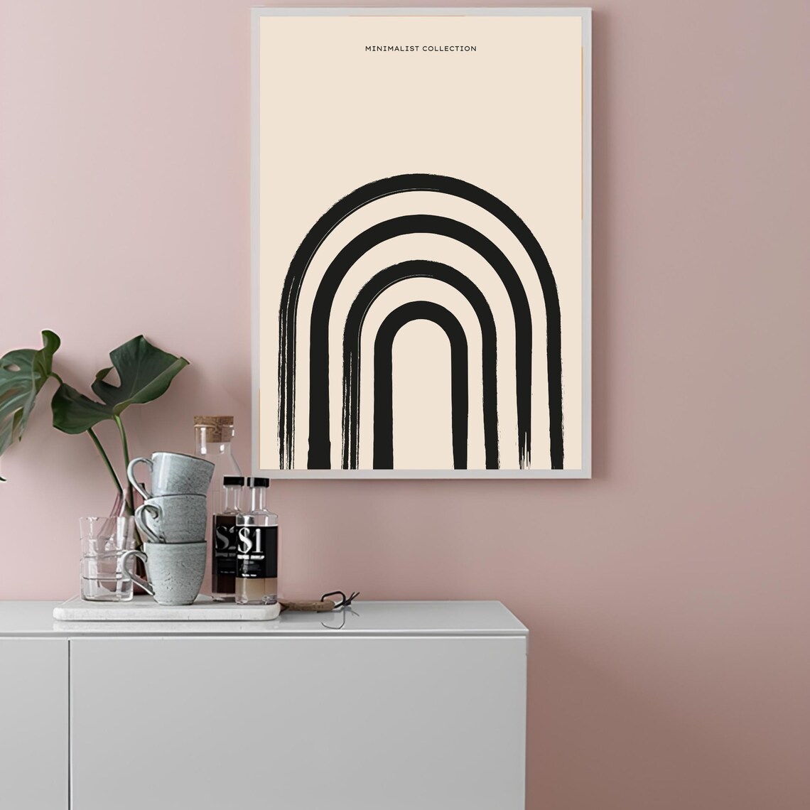 Minimalist Beige Poster with Bold Black Rainbow Arches Line Art - Image 2