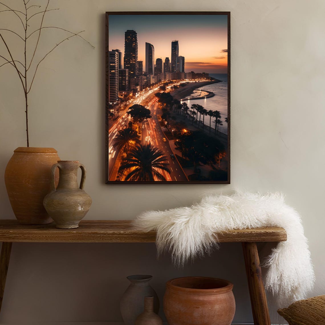 Tel Aviv Israel Beachfront Skyline Palm Boulevard Sunset Travel Poster - Image 3