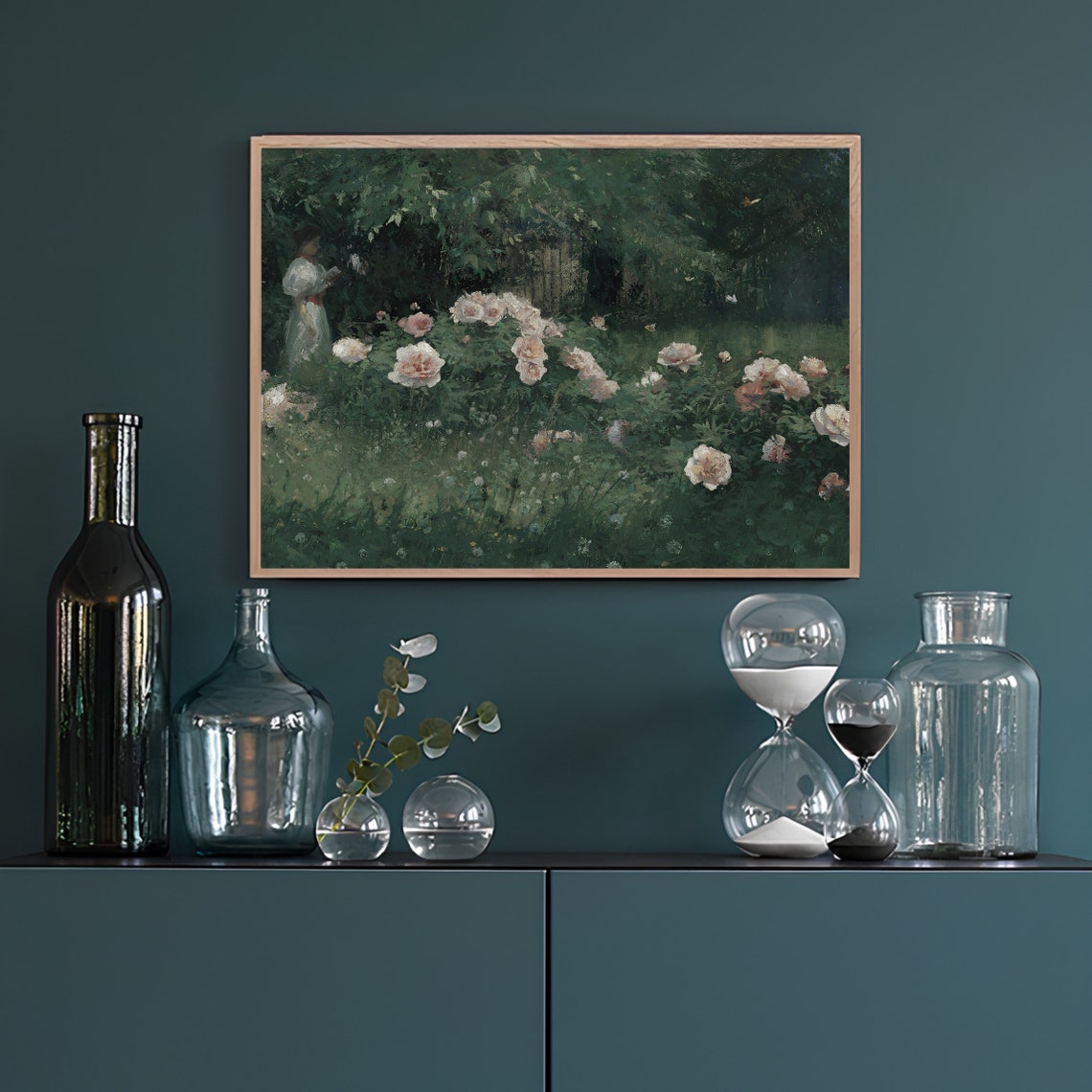 Vintage Flower Painting Vintage Landscape Painting Rose Garden Painting Meadow Painting Farmhouse Decor Rustic Country Art Print - Image 3