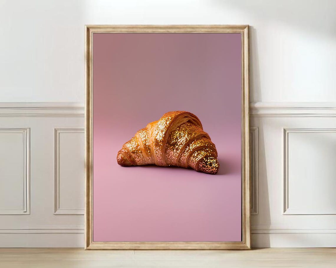 Glitter Croissant Mauve Background Disco Pop Art Funky Food Poster