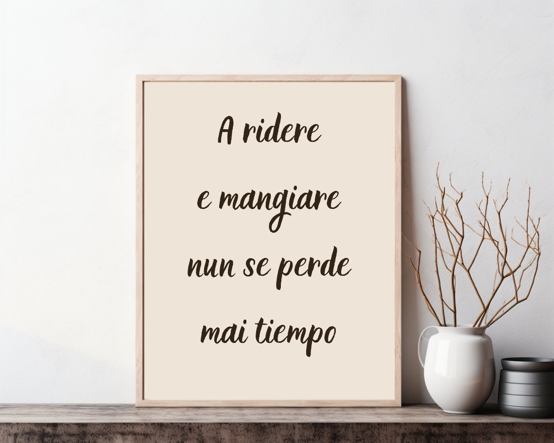 A Ridere E Mangiare Neapolitan Proverb Script Beige Wall Poster