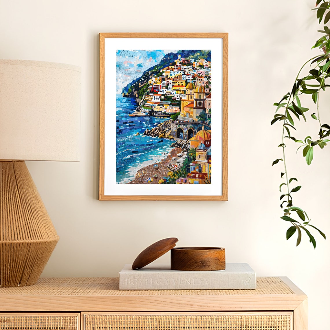 Amalfi Coast Mosaic Tile Art Colorful Seaside Town Scene Poster - Image 2