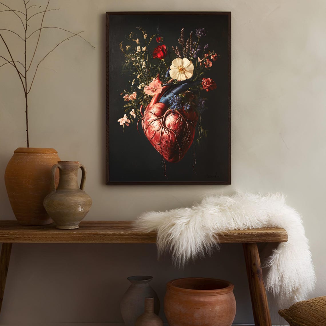 Human Heart Painting Heart Print Vintage Floral Anatomy Print Vintage Halloween Print Medical Wall Art Organ Print - Image 3