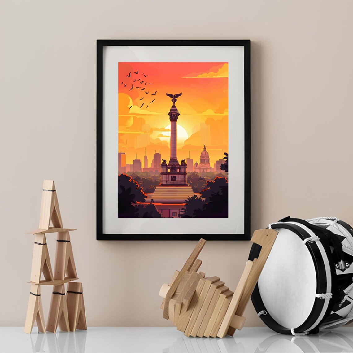Mexico City Angel of Independence Monument Sunset Sky Poster - Image 2