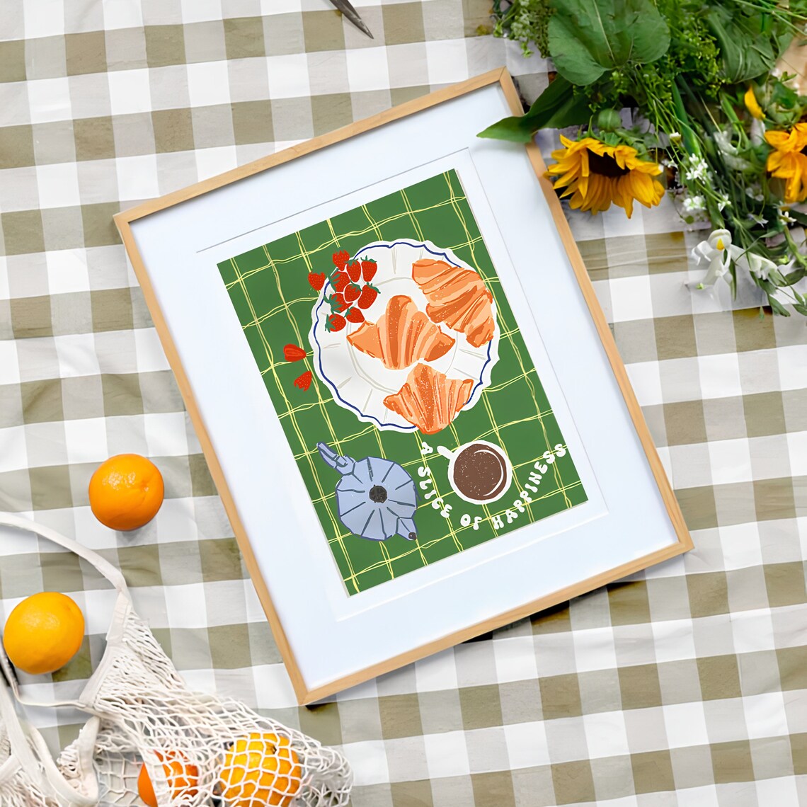 Breakfast Croissants Coffee and A Slice of Happiness Kitchen Poster - Image 3