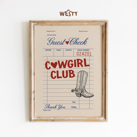 Cowgirl Club Guest Check Retro Western Diner Ephemera Style Poster
