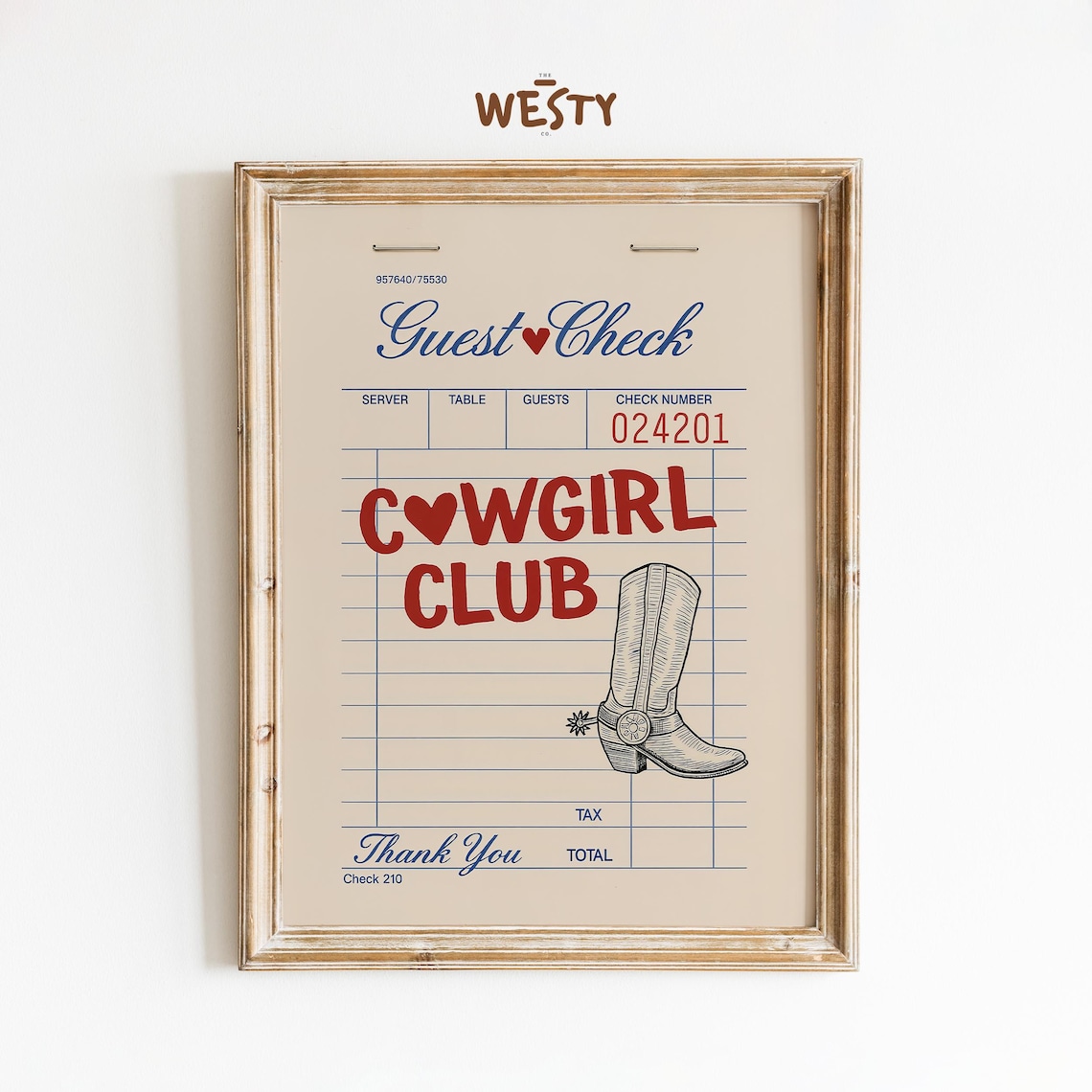 Cowgirl Club Guest Check Retro Western Diner Ephemera Style Poster
