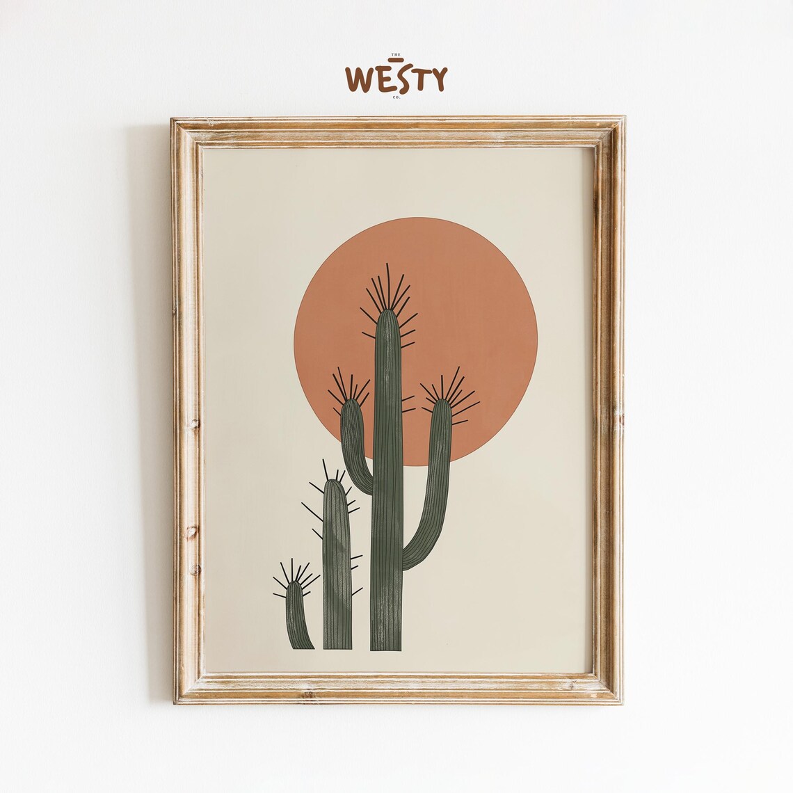Minimalist Cactus Sunset Poster Abstract Desert Wall Art Boho Southwestern Print