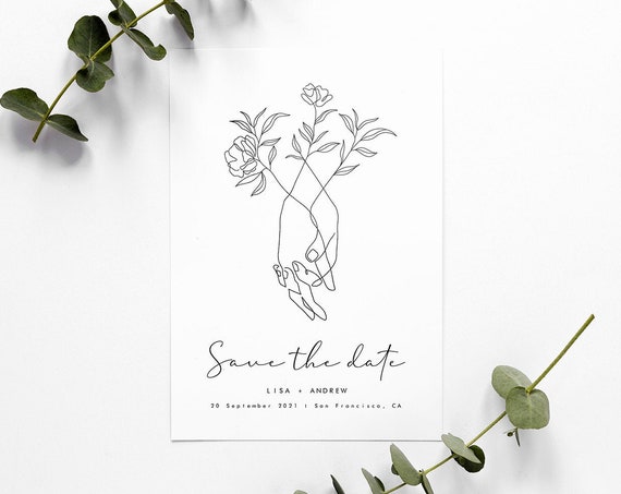 Save The Date Template Minimalistic Save The Date Card Minimal Wedding Invitation Minimalist Wedding Modern Wedding Stationery Line Art