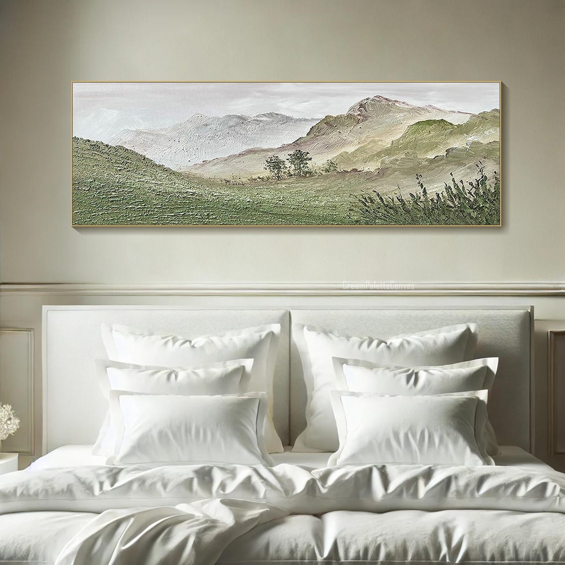 Large Green Mountain Textured Wall Art Abstract Oil Painting On Original Oil Painting Green Impasto Painting Living Room Wall Decor - Image 2