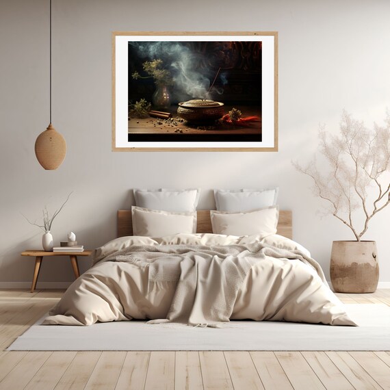 Smoking Incense Bowl Still Life with Cinnamon and Flowers Poster