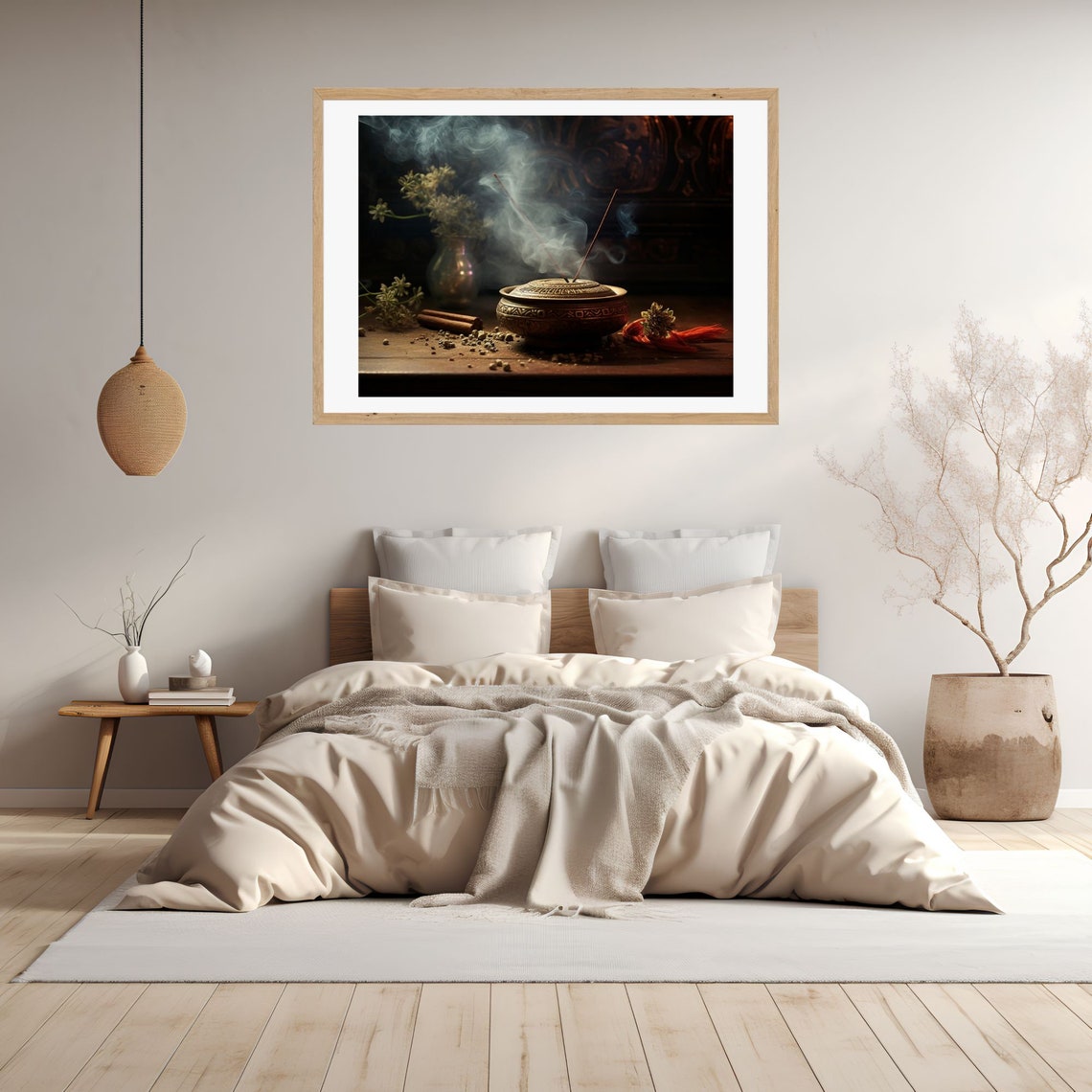 Smoking Incense Bowl Still Life with Cinnamon and Flowers Poster