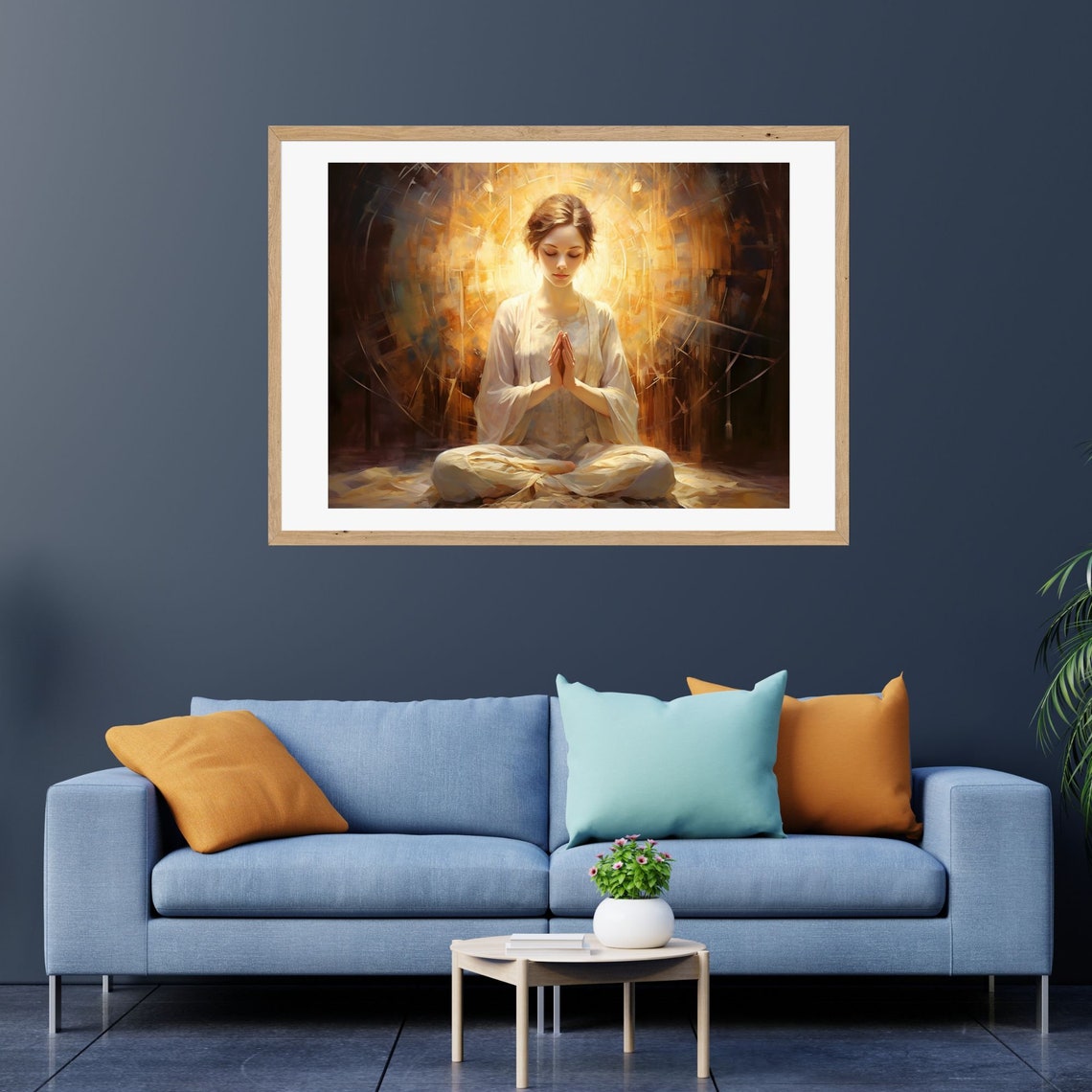 Praying Woman in White Bathed in a Golden Radiant Halo Poster - Image 3