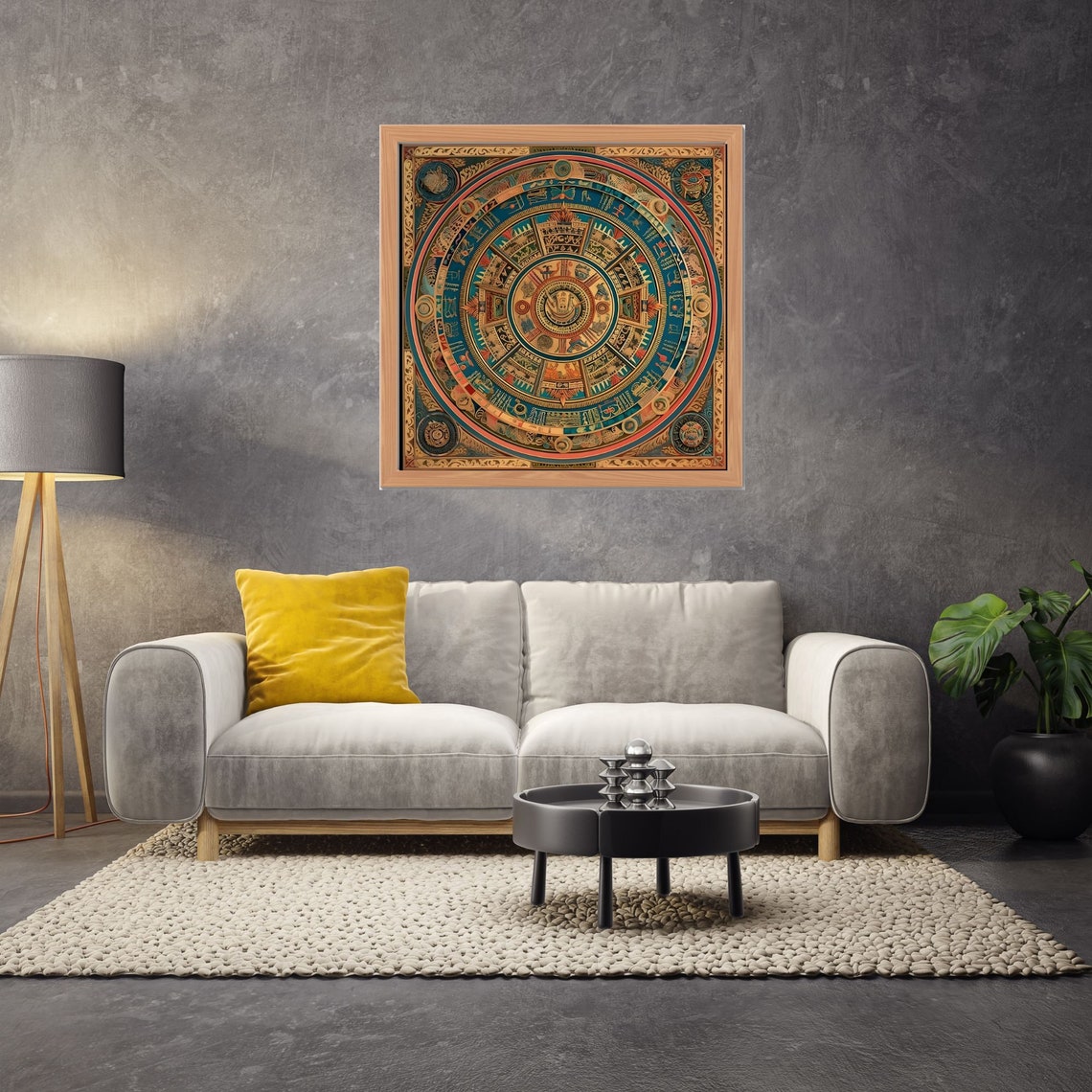 Colorful Aztec Calendar Style Circular Mandala in Rich Tones Poster - Image 2