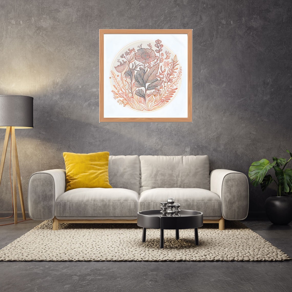 Copper Line Art Botanical Circle with a Large Statement Flower Poster - Image 2