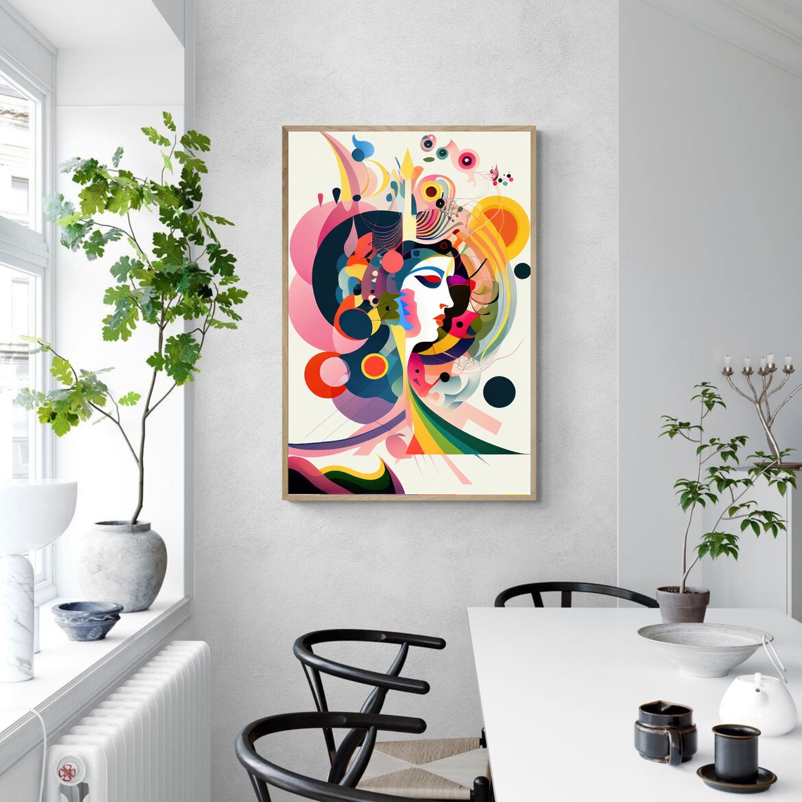 Kandinsky Style Abstract Woman Face in Bright Bold Shapes Poster - Image 3