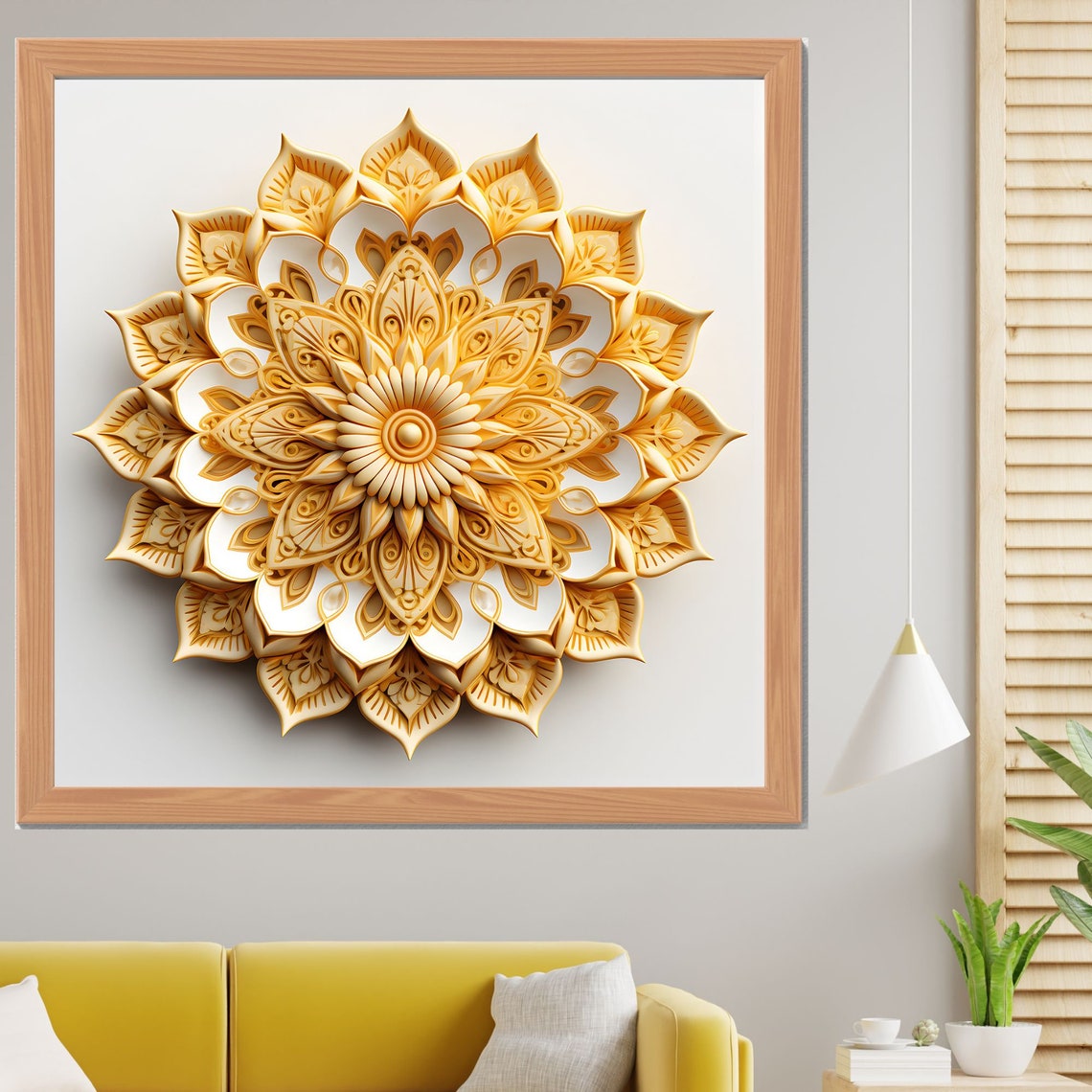 3D Layered Golden Mandala with Detailed Carved Petal Relief Poster