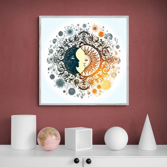 Mandala Art Sun E Moon Zen Wall Art Home Decor Mandala Wall Decor Custom Size Colourful Art Prints Art Wall Print Decor