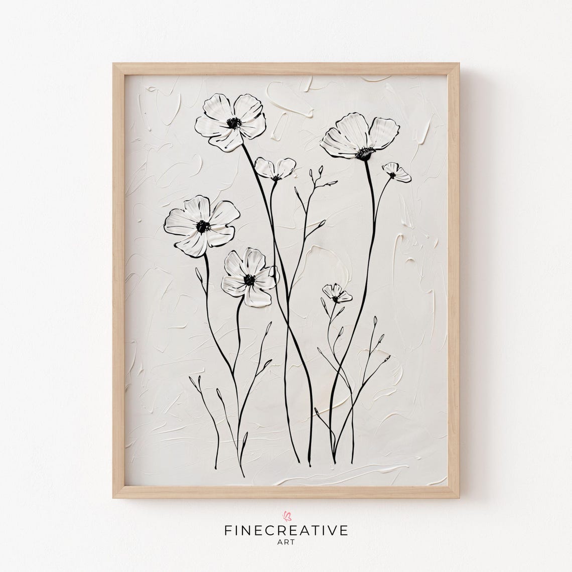Black and White Line Floral Painting Minimalist Botanical Wall Poster