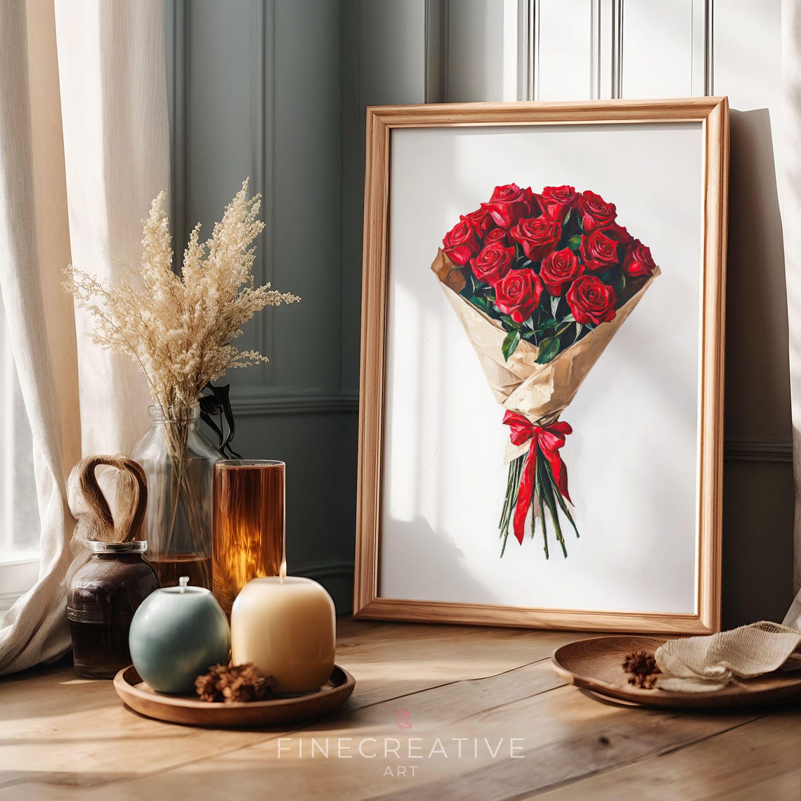 Red Rose Bouquet Wrapped In Kraft Paper Valentines Day Print - Image 3